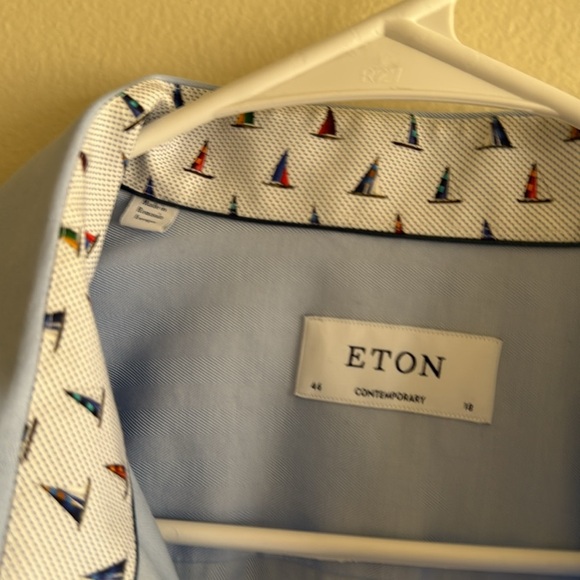 Eton Sailboat Detail Blue Button Down Dress Shirt - Picture 3 of 9